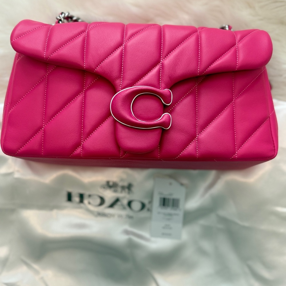 Coach Vibrant Pink Quilted Shoulder Bag. Dragonfruit color. Rare. size 26